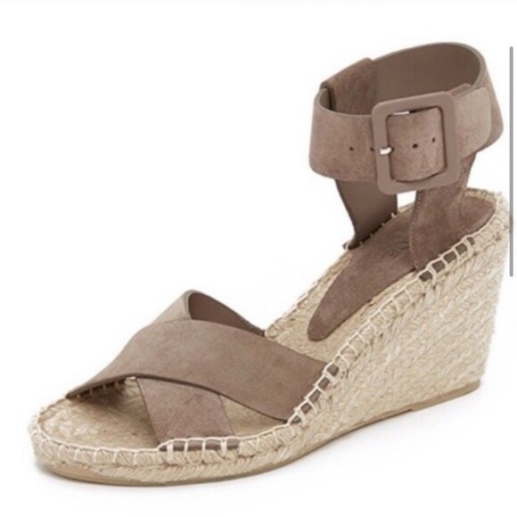 Vince Stefania Sport Suede Taupe Ankle Strap 3" Wedge Espadrille Shoe Size 9 M - Picture 3 of 10